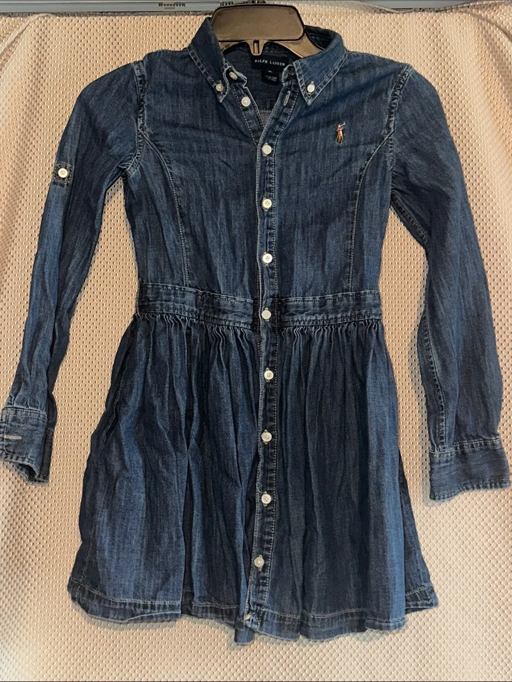 Ralph Lauren Girls 10 Denim Chambray Shirt Dress Pony Logo Fit Flare